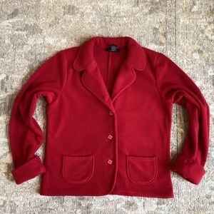 Red fleece Denim & Co button up cardigan jacket size medium 90s gramma core work
